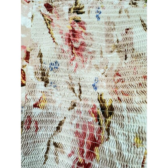 Express Floral Linen Blend Tank Top L Cream Pink Smocked Back - Picture 11 of 15